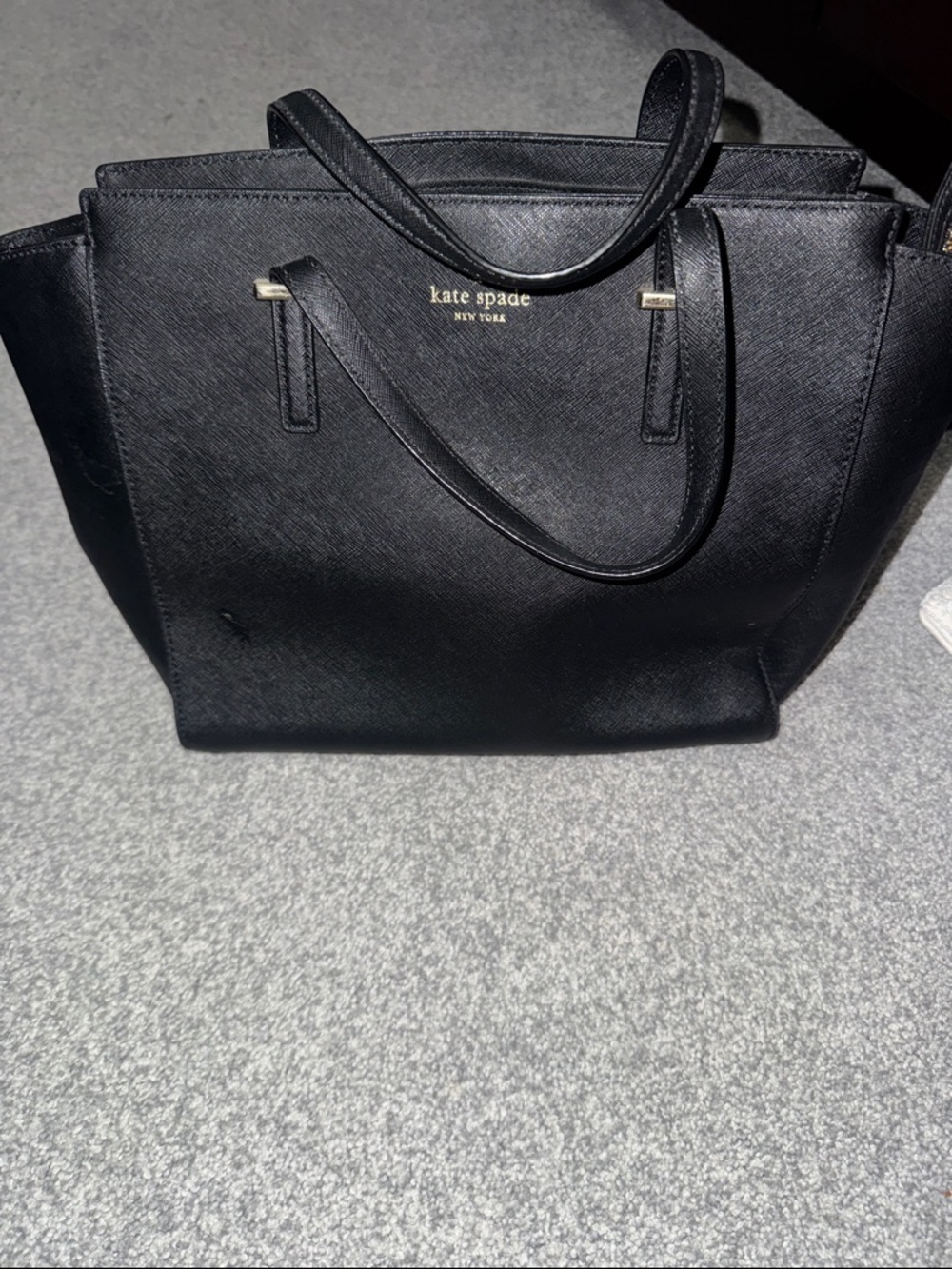 kate spade Black Saffiano Leather Tote with Gold Logo